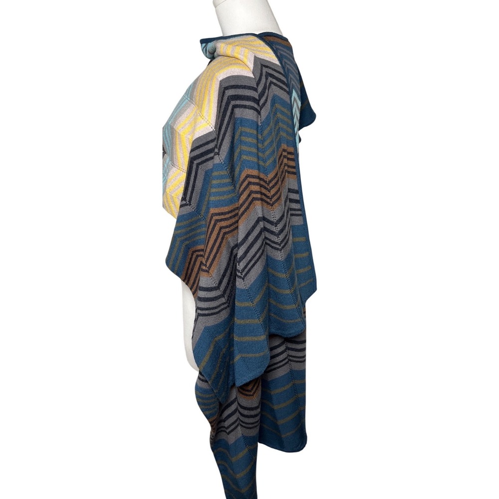 Perse Merino Wool Chevron Zigzag Knit Draped Poncho Wrap S - Picture 3 of 8